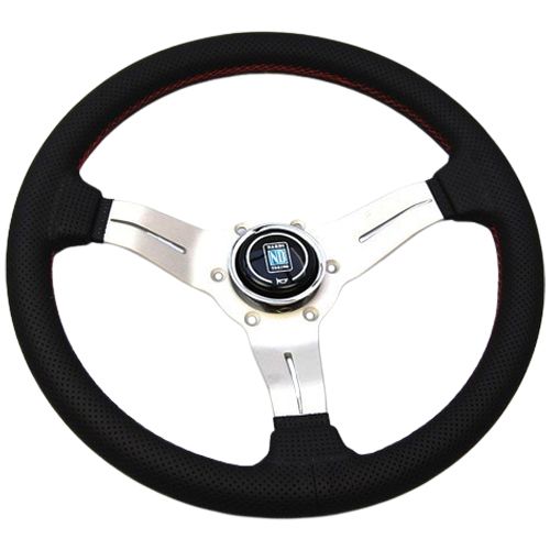 Nardi Deep Corn Perforated Leather Steering Wheel Red Stitching Satin Spokes 330mm