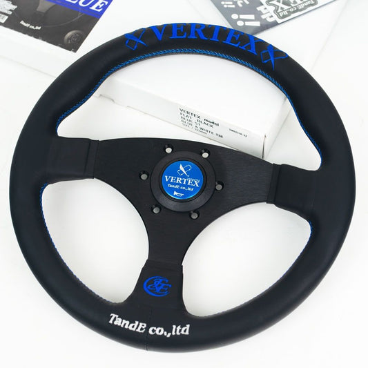 T&E Vertex JDM Leather Steering Wheel Flat Blue 320mm