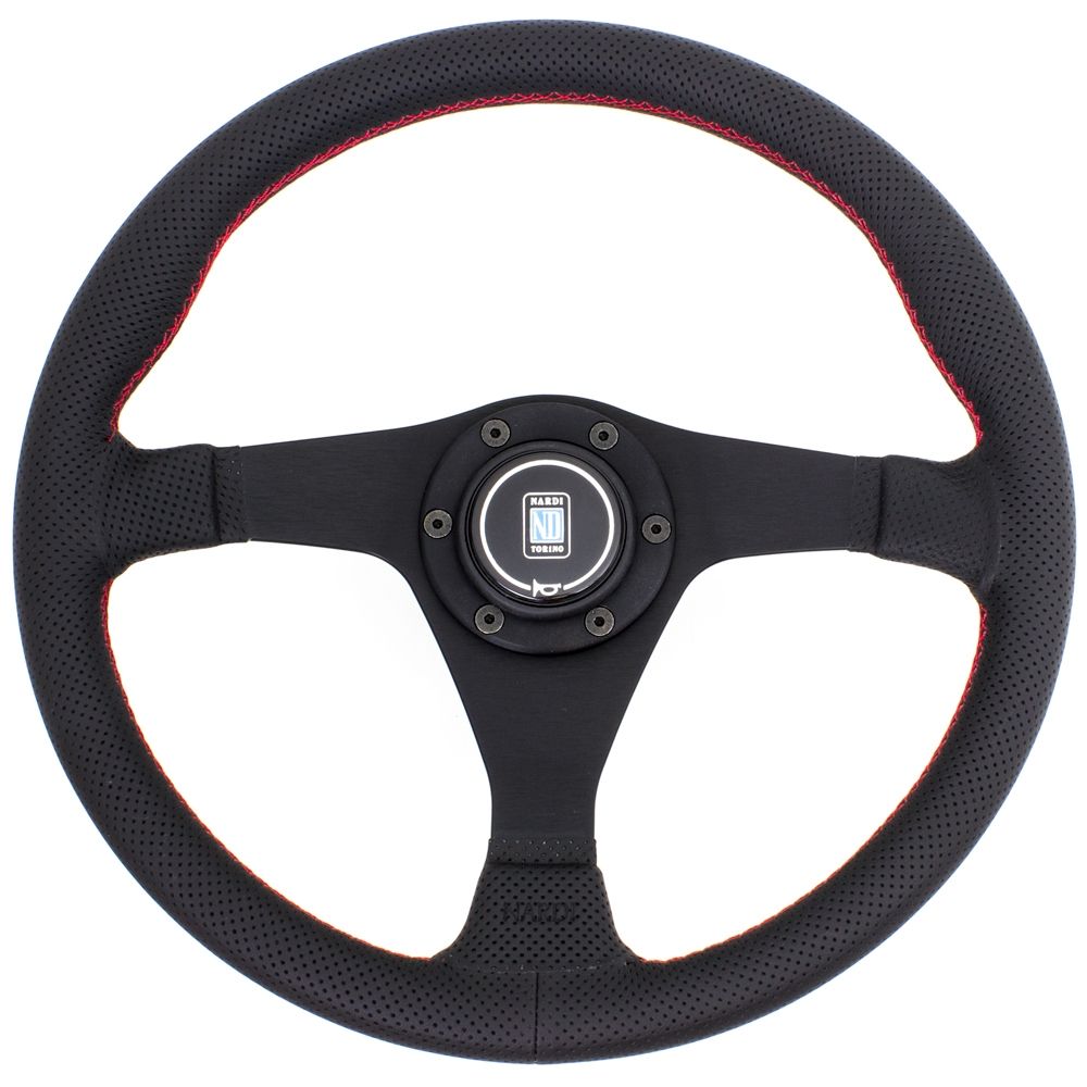 Nardi Gara Leather Steering Wheel Red Stitching Black Spokes 350mm